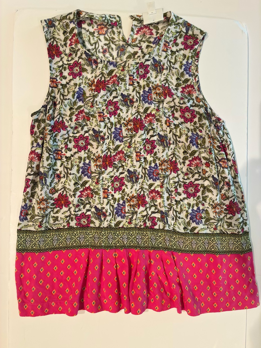 J. Jill Floral Sleeveless Popover Top with Pink Border